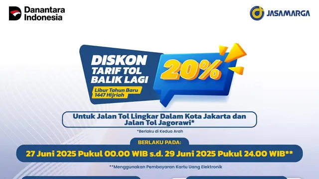 Diskon Tarif 20% Berlaku Hari Ini 27 Juni 2025, Cek Daftar Ruas Tolnya
