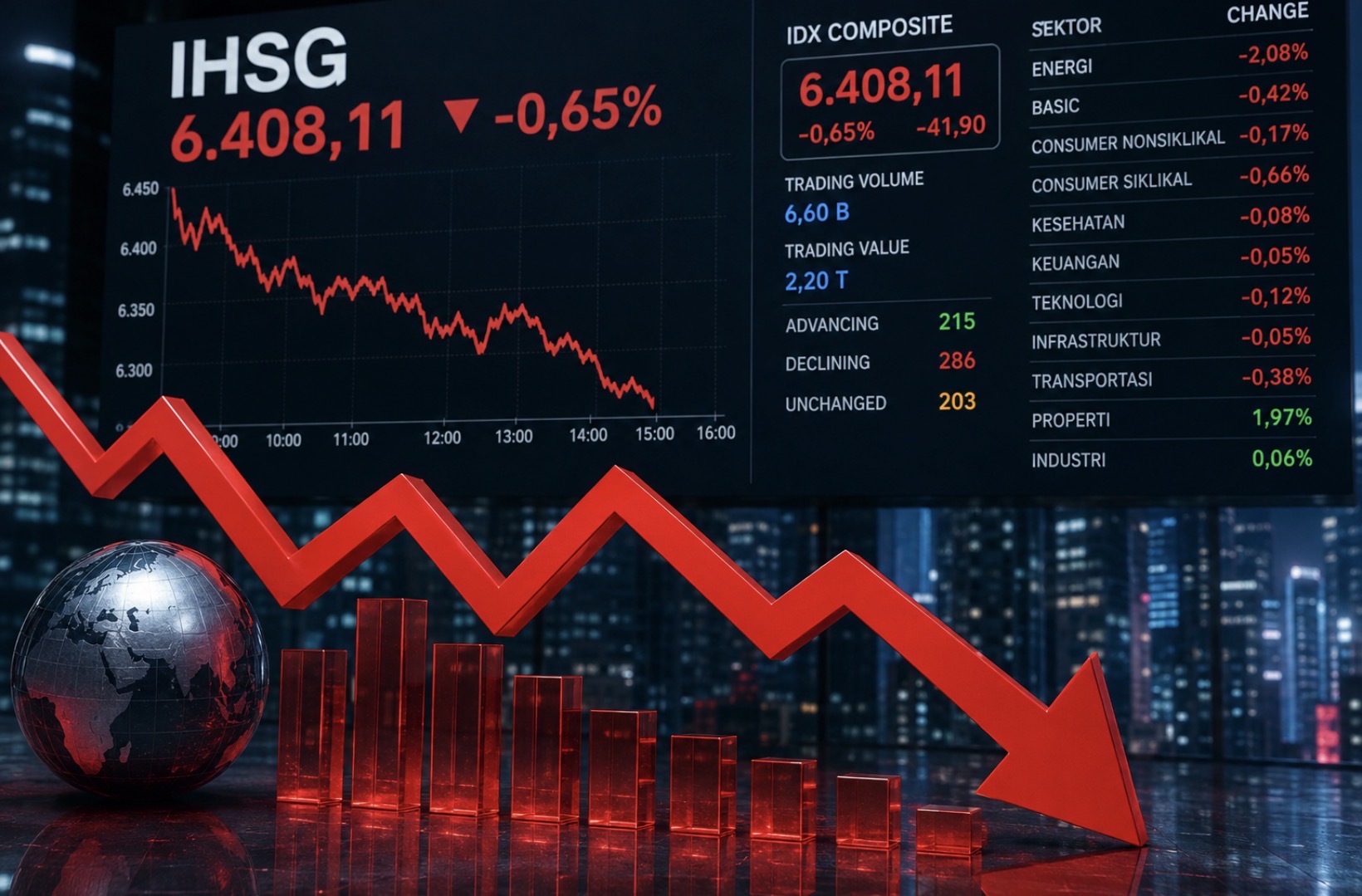 IHSG Turun ke Level 6.408, Saham Energi Jadi Beban Utama