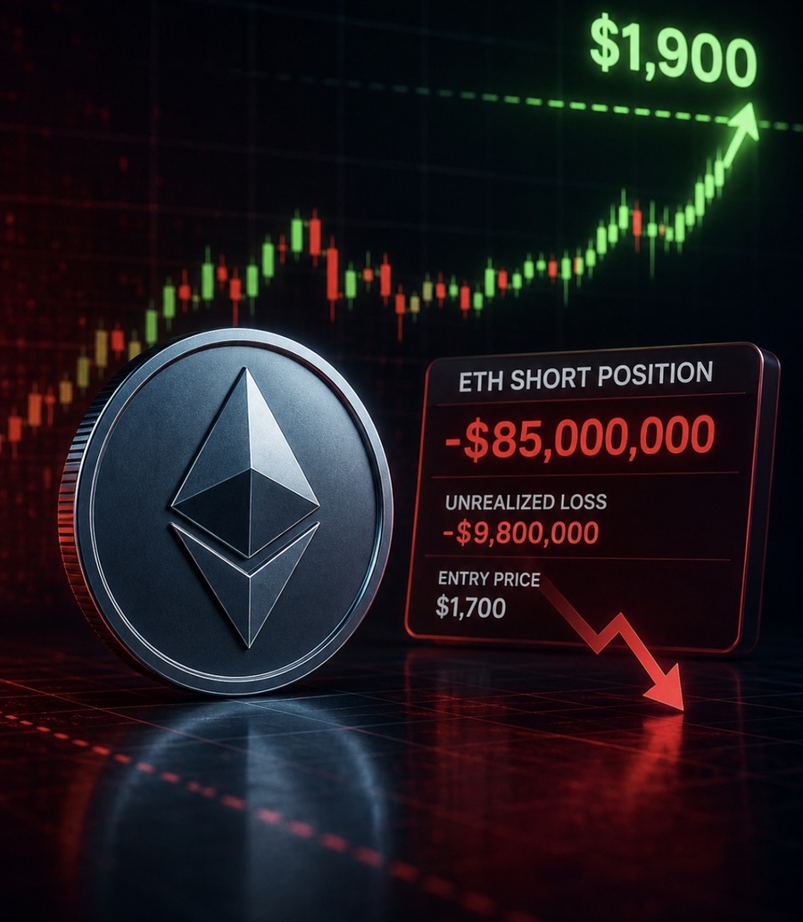 Posisi Short Ethereum Senilai $85 Juta Tertekan, ETH Mendekati Level $1.900