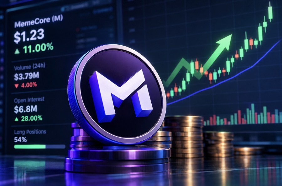 Harga MemeCore (M) Melonjak 11%, Open Interest Naik tetapi Volume Perdagangan Melemah